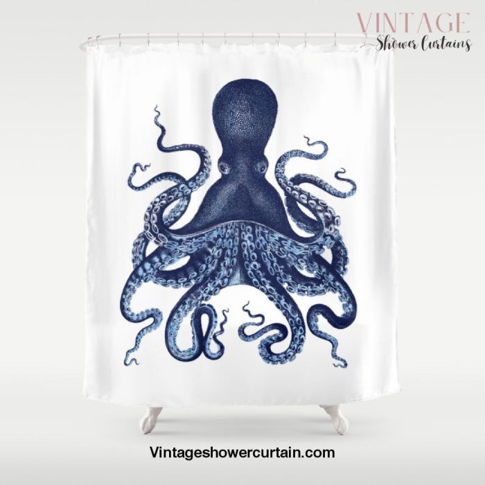 Watercolor blue vintage octopus Shower Curtain Offical Vintage Shower Curtain Merch