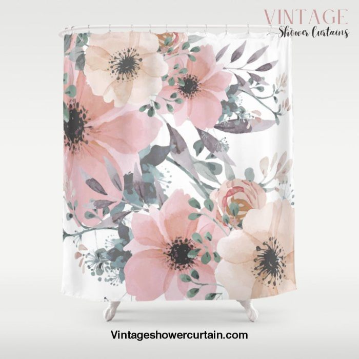 Watercolor, Blush Pink and Peach, Floral Prints Shower Curtain Offical Vintage Shower Curtain Merch