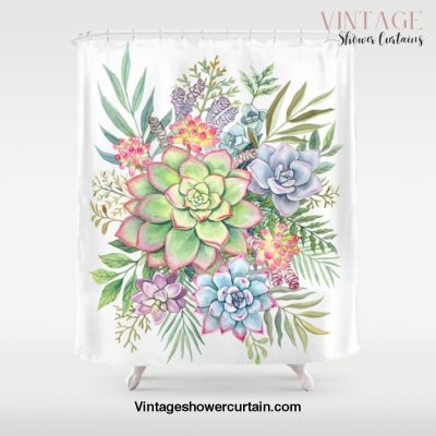 Watercolor Succulents #51 Shower Curtain Offical Vintage Shower Curtain Merch