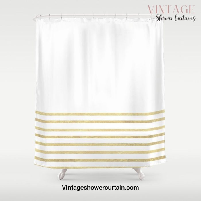 White and Gold Stripes Shower Curtain Offical Vintage Shower Curtain Merch