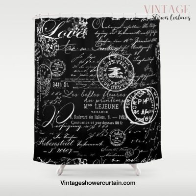 White Vintage Handwriting on Black Shower Curtain Offical Vintage Shower Curtain Merch