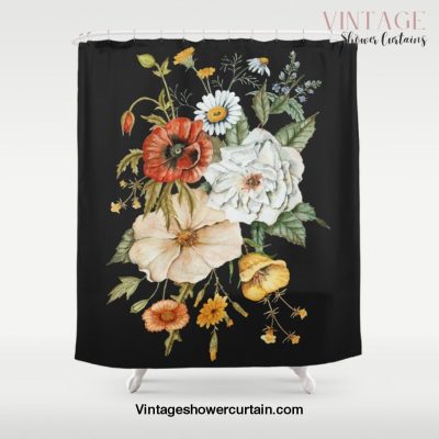 Wildflower Bouquet on Charcoal Shower Curtain Offical Vintage Shower Curtain Merch