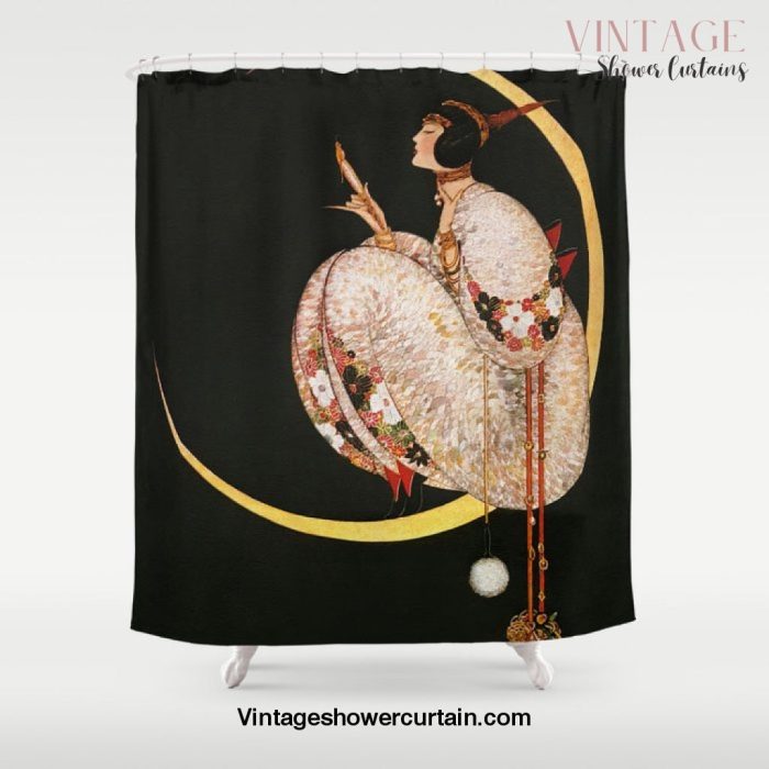 Woman Sitting on Moon Vintage Art Shower Curtain Offical Vintage Shower Curtain Merch