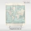 World Map in Blue and Cream Shower Curtain Offical Vintage Shower Curtain Merch