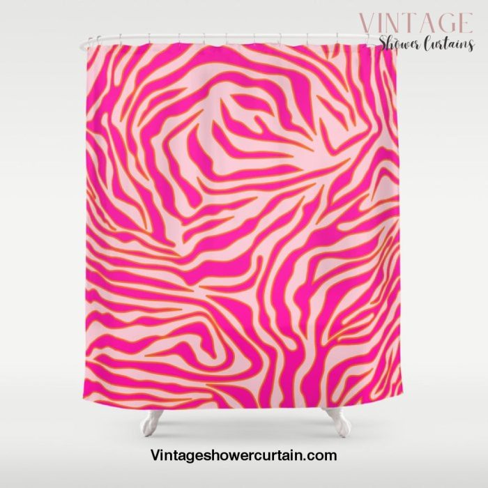 Zebra Print Pink And Orange Zebra Stripes Wild Animal Print Preppy Decor Modern Zebra Pattern Shower Curtain Offical Vintage Shower Curtain Merch